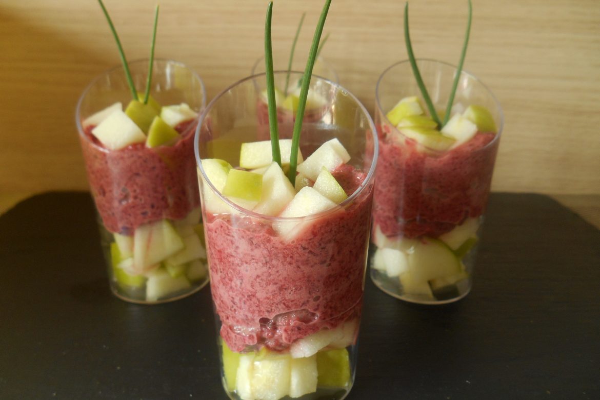 Verrines betteraves rouges & chantilly de chèvre frais